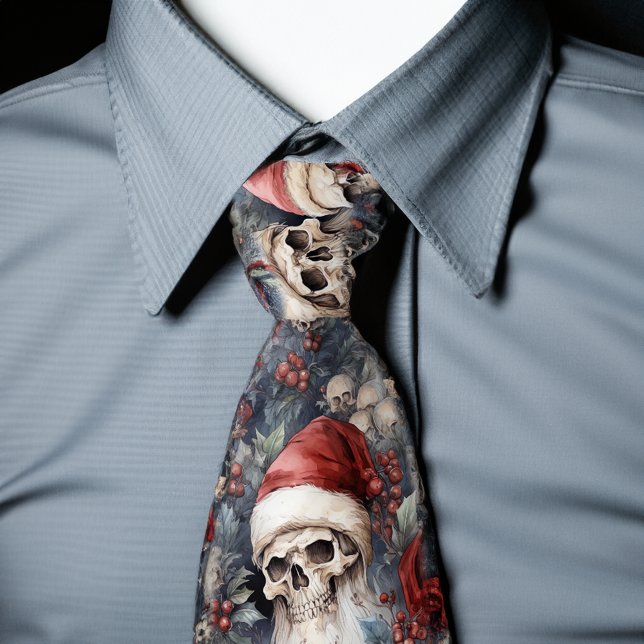 Gothic Santa Skulls in Roten Weihnachtsmannmützen  Krawatte (Von Creator hochgeladen)