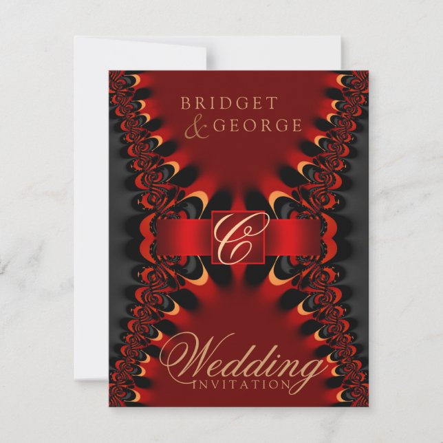 Gothic Satin Red+Black Wedding Einladung (Vorderseite)