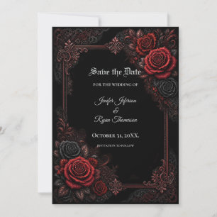 Gothic Save-the-Date-Einladung mit roten Rosen Einladung