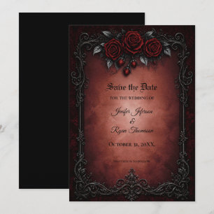 Gothic Save-the-Date-Einladung mit roten Rosen Einladung