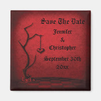 Gothic Save the Date Heart Tree & Red Damask