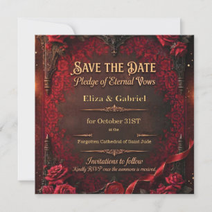 Gothic Save-the-Date mit roter Rose und Wachssiege Save The Date