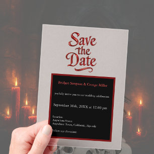 Gothic Save the Date – transparent rotes Metallic Acryleinladungen