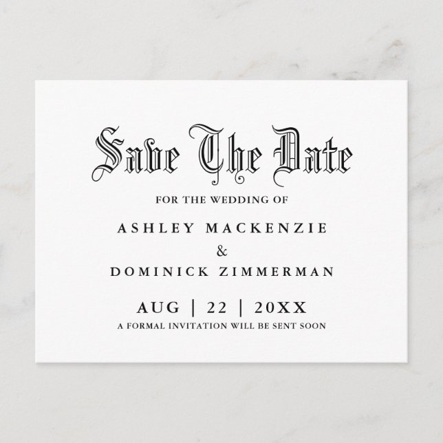 Gothic Save the Date Wedding Ankündigungspostkarte (Vorderseite)