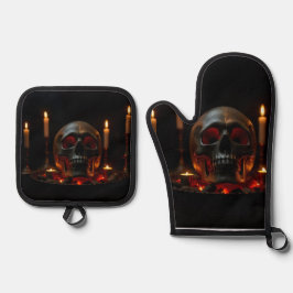 Gothic-Schädel-Altar-Halloween-Ofenhandschuh-Set Ofenhandschuh & Topflappen-Set