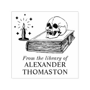 Gothic-Schädel auf offener Buchkerzen-Bibliothek B Permastempel