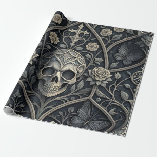 Gothic-Schädel-Blumen-Himmelsmuster (2) Geschenkpapier