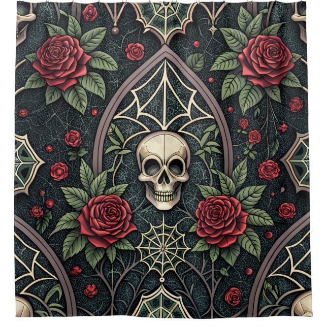 Gothic-Schädel-Blumen-Himmelsmuster (3) Duschvorhang (Vorderseite)