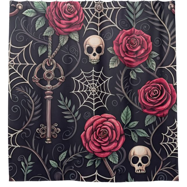 Gothic-Schädel-Blumen-Himmelsmuster (4) Duschvorhang (Vorderseite)