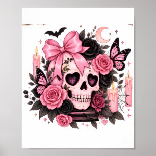 Gothic-Schädel-Coquette Halloween mit rosa Schleif Poster