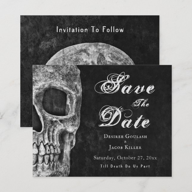 Gothic Schädel Hallowedding Save The Date Budget (Vorne/Hinten)