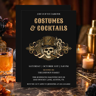 Gothic-Schädel-Kostüme und Cocktails Halloween-Par Einladung
