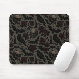 Gothic-Schädel, Krähen & Rosen Muster Mousepad
