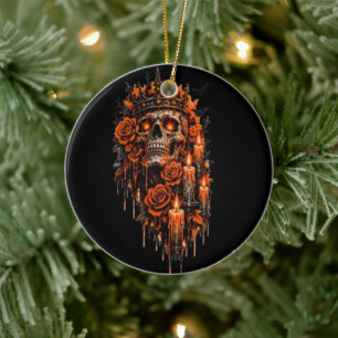 Gothic-Schädel-Krone Halloween-Dunkle Rosen Grusel Keramik Ornament