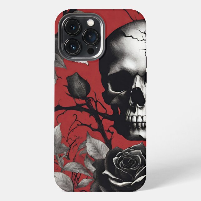 Gothic-Schädel mit schwarzer Rose  iPhone 13 Pro Max Hülle (Rückseite)