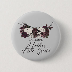 Gothic-Schädel & Rose Hellgraue Hochzeitsfeier Button