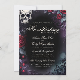 Gothic Schädel & Rosen Lila Schwarze Handfasting Einladung