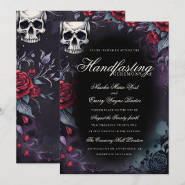 Gothic Schädel & Rosen Lila Schwarze Handfasting Einladung