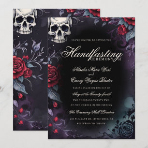Gothic Schädel & Rosen Lila Schwarze Handfasting Einladung
