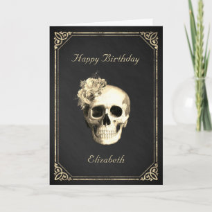 Gothic-Schädel-Rosen-Persönlicher Geburtstag Karte