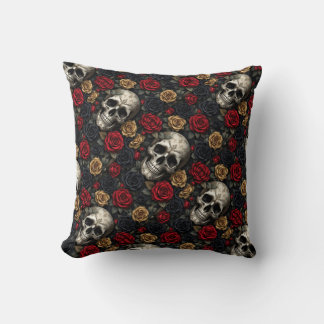 Gothic-Schädel & Rosen-Wurfkissen Kissen