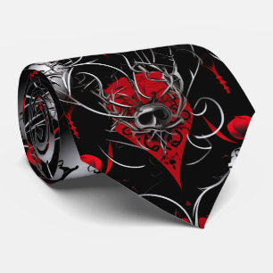 Gothic-Schädel Rot Schwarz und Grau Linienkunst Krawatte
