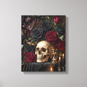 Gothic-Schädel Schwarze Rosen Dunkles viktorianisc Leinwanddruck