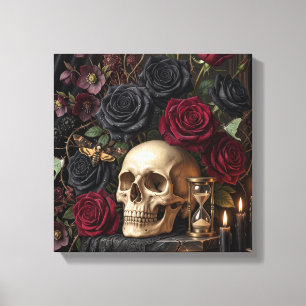 Gothic-Schädel Schwarze Rosen Dunkles viktorianisc Leinwanddruck