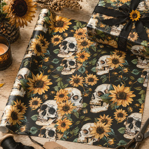 Gothic Schädel & Sonnenblumen Sommer-Goth Geschenkpapier