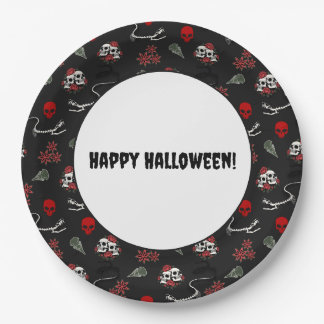 Gothic-Schädel und Rosen Halloween-Muster Pappteller