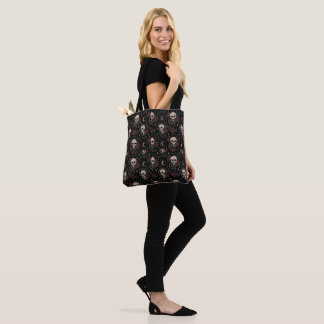 Gothic-Schädel und rote Rose-Tragetasche Tasche