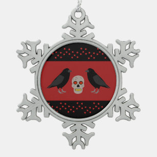 Gothic-Schädel und Wachraben Halloween Schneeflocken Zinn-Ornament
