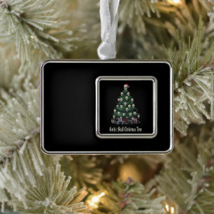 Gothic Schädel Weihnachtsbaum   Alternative Grusel Rahmen-Ornament Silber