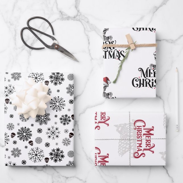 Gothic Schädel Weihnachtswrapping Paper Geschenkpapier Set (Vorderseite)