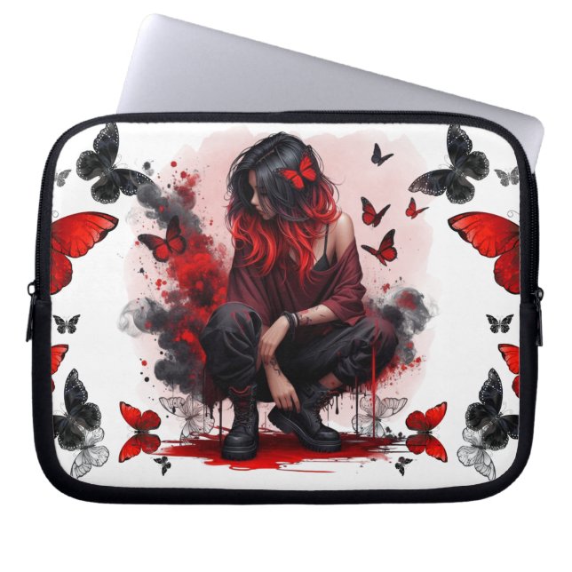 Gothic Schmetterlinge & Lady Fantasy Laptopschutzhülle (Vorderseite)