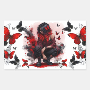 Gothic Schmetterlinge & Lady Fantasy Rechteckiger Aufkleber
