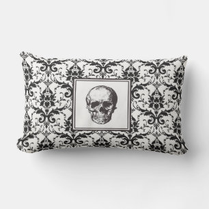 Gothic Schwarz Damast Muster Totenkopf Halloween Lendenkissen