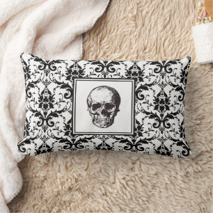 Gothic Schwarz Damast Muster Totenkopf Halloween Lendenkissen