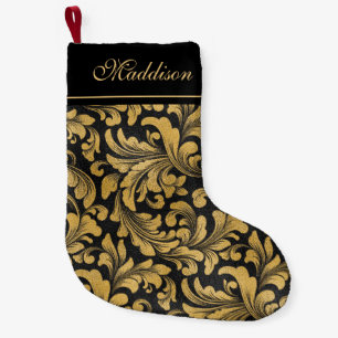 Gothic Schwarz-Gold-Blumenmuster Kleiner Weihnachtsstrumpf