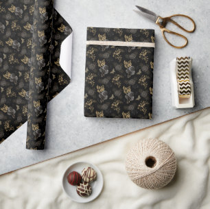 Gothic Schwarz & Gold Rosen Schmetterlinge Glitter Geschenkpapier