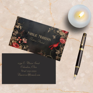 Gothic Schwarz & Rot Floral Visitenkarte