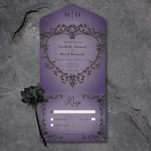 Gothic Schwarz & Violett Filigran Herz Ohne Abende All In One Einladung