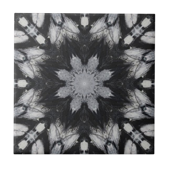 Gothic Schwarz-weiß 8 spitze Sterne geometrisch Fliese (Vorderseite)