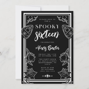 Gothic Schwarz-weiß Floral Typografy 16 . Geburtst Einladung