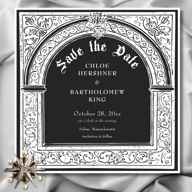 Gothic Schwarz-weiß Mittelalter bis Totenhochzeit Save The Date (Gothic Black White Medieval Until Death Wedding Save The Date)
