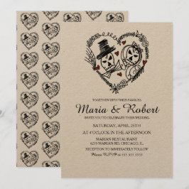 Gothic Schwarz-weiß Skeleton Doodle Wedding Einladung