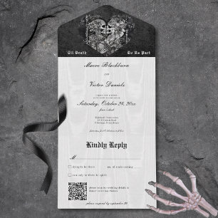 Gothic Schwarz-Weiß-Skelett-Paar QR-Code All In One Einladung