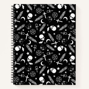 Gothic Schwarz-weiß Skull Pentagram Hexenmuster Notizbuch