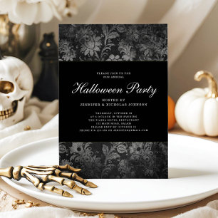 Gothic Schwarze Damast Halloween-Party-Einladung Einladung