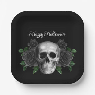 Gothic Schwarze Florale Schädel Halloween Pappteller
